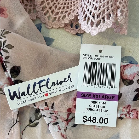 Wallflower Pink Floral Kimono Plus Size XXL New Lace Detail Lightweight Layer - Picture 9 of 9
